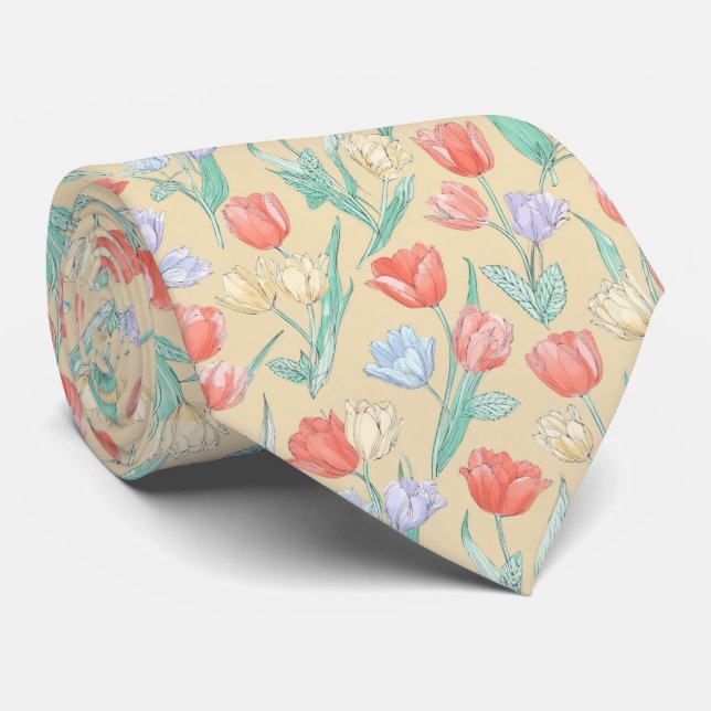 Pastell Tulpan Blom Mönster Slips (Rullad)