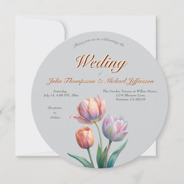 Pastell Tulpan Bröllopssvit Elegant Typografi Inbjudningar (Framsida)
