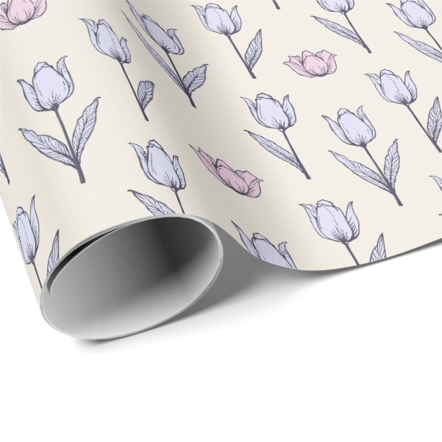Pastell Tulpan Sömlös Mönsterdesign Presentpapper (Rullad Hörn)