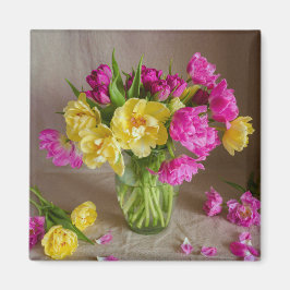 Pastell Tulpanbukett Vårblomma Foto Magnet