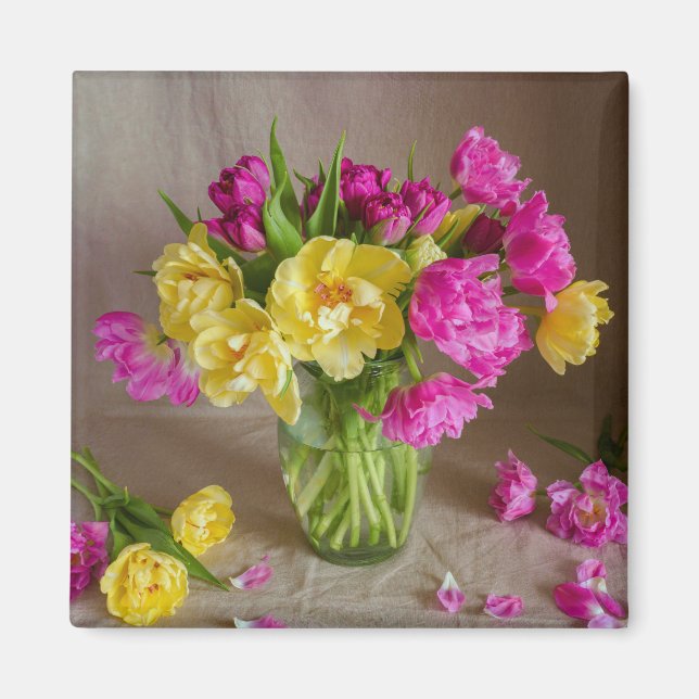 Pastell Tulpanbukett Vårblomma Foto  Magnet (Framsidan)