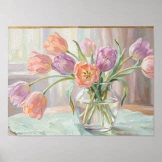 Pastell Tulpaner i Glasvas Konsttryck Poster