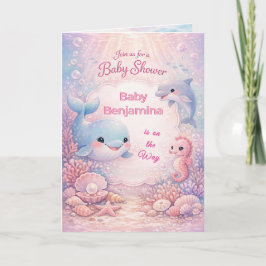 Pastell Under havet Baby Shower Flicktema Hav Ocea Inbjudan