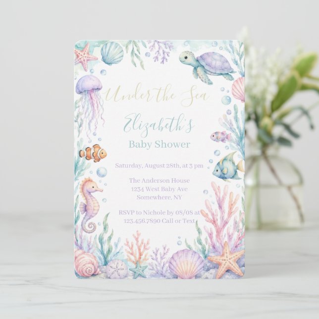 Pastell Under Havet Baby Shower  Inbjudningar (Stående Fram)