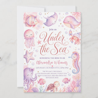 Pastell Under havet Ocean djur Baby Shower Inbjudningar
