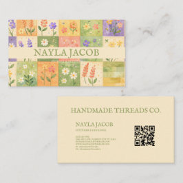 Pastell Vacker Girlaktig Grön Lila Quilt Patchwork Visitkort