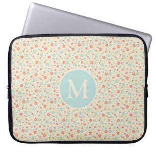 Pastell Vacker Vår Blommig Mönster Monogram Laptop Fodral