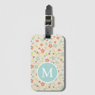Pastell Vacker Vårblommig Mönster Monogram Lugga Bagagebricka