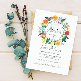 Pastell Vår Dahlia Vildblomma Krans Baby Shower Inbjudningar