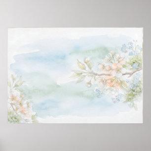 Pastell vårblomstrande gren vattenfärg affisch