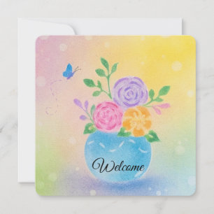 Pastell Vas Blommor Fjäril Konst Inbjudningar