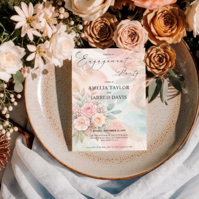 Pastell Vattenfärg Blommig Abstrakt Form Förlovnin Inbjudningar (Skapare uppladdad)