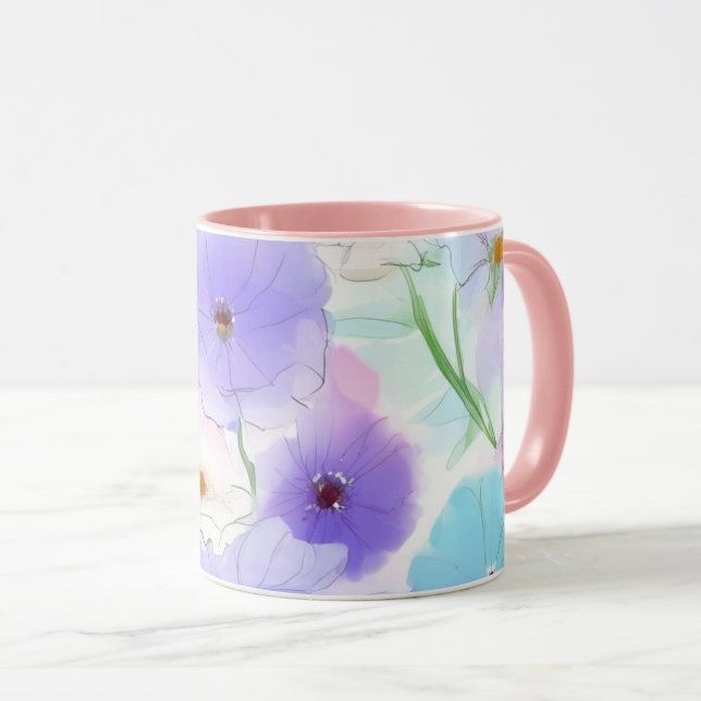 Pastell Vattenfärg Blommig Kombomugg Mugg (Framsida höger)