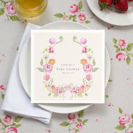 Pastell vattenfärg Blommig Krans Baby Shower Serve Pappersservett