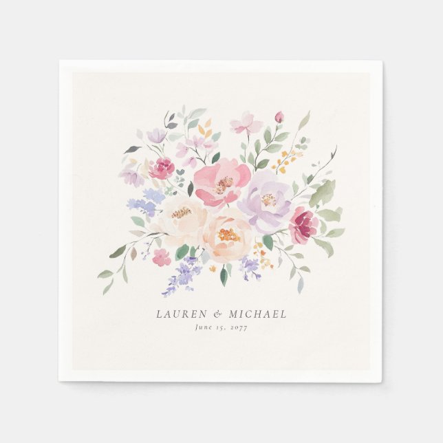 Pastell Vattenfärg Blommiga Bröllopsservetter Pappersservett (Framsidan)