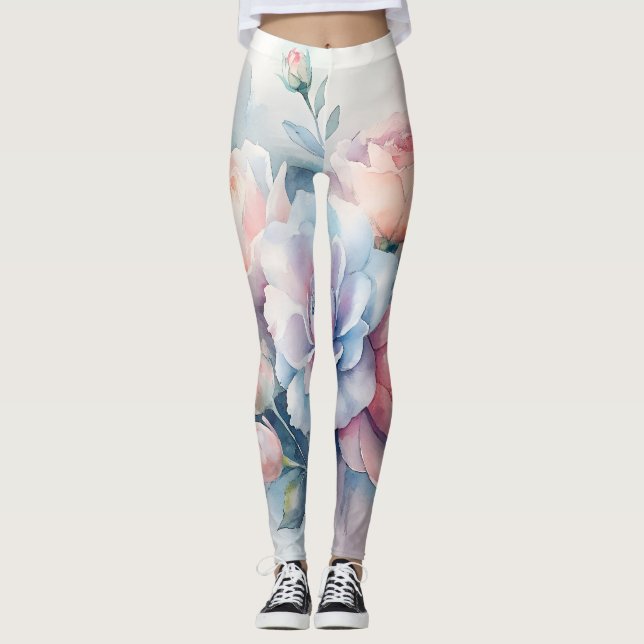 Pastell Vattenfärg Blommiga Leggings (Framsida)