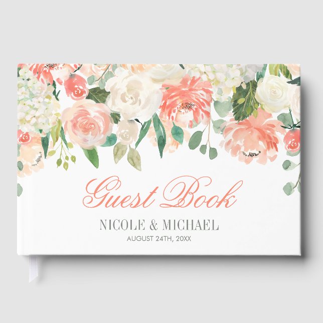 Pastell Vattenfärg Blommor Bröllop Gästböcker (Framsida)