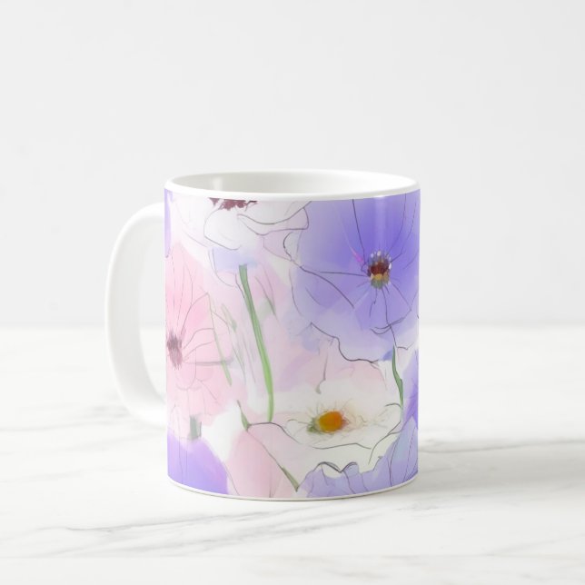 Pastell Vattenfärg Blommor  Kaffemugg (Framsida vänster)