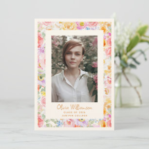 Pastell Vattenfärg Blommor Söt Examensfoto Meddelande