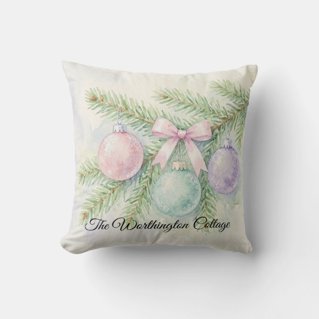 Pastell Vattenfärg Julgransornament Tallgren Kudde (Framsida)