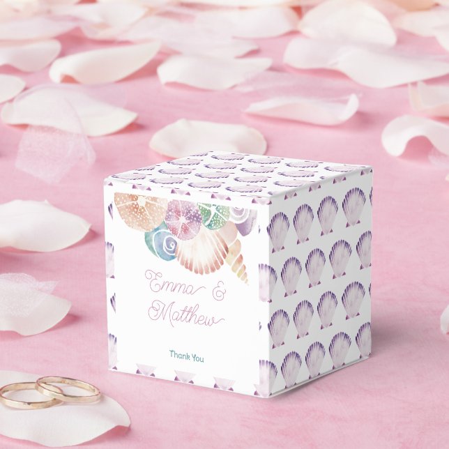Pastell Vattenfärg Lila Skal Sjöhochzeit Presentaskar (Bröllop)