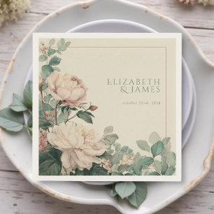 Pastell Vattenfärg Rosa Peonies Blommig Bröllop Pappersservett