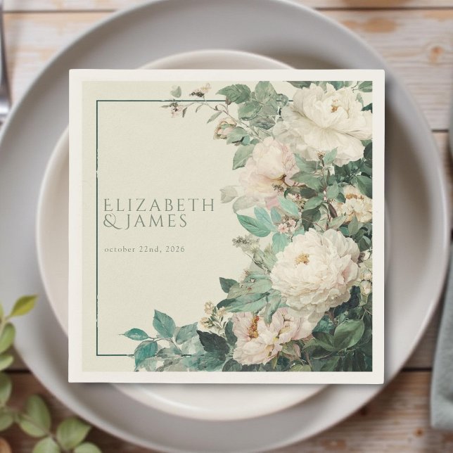 Pastell Vattenfärg Rosa Peonies Blommig Bröllop Pappersservett (Skapare uppladdad)