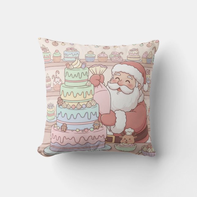 Pastell vattenfärg Santa's Sweet Shop Tårta Kudde (Framsida)