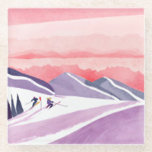 Pastell Vattenfärg Skidberg Solnedgång
