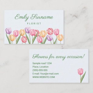 Pastell Vattenfärg Tulpaner Blomsterhandlare Bloms Visitkort