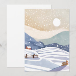 Pastell Vattenfärg Vinter Kullar Julkort