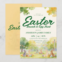 Pastell Vattenfärgskanin Påskäggjakt Brunch  Inbjudningar