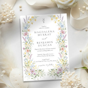 Pastell Vildblomma Akvarell Blommig Trädgård Bröll Inbjudningar