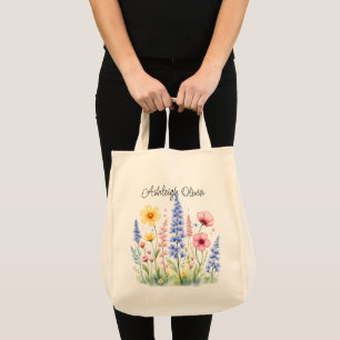 Pastell vildblomma akvarellstil matvaruaffär tygkasse