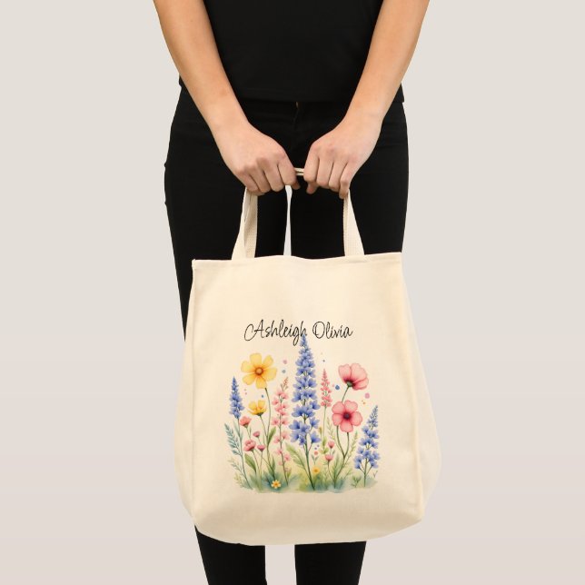 Pastell vildblomma akvarellstil matvaruaffär tygkasse (Framsida (produkt))