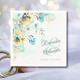 Pastell Vildblomma Botanisk Romantik Blå Bröllop Pappersservett