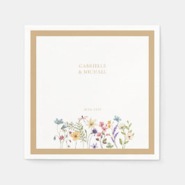 Pastell Vildblomma Bröllop Beige Kant Pappersservett