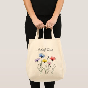 Pastell vildblomma pennritningsstil matvaror tygkasse