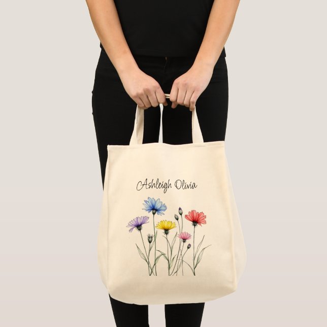 Pastell vildblomma pennritningsstil matvaror tygkasse (Framsida (produkt))