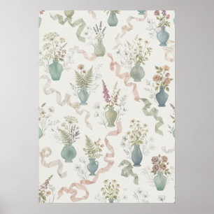 Pastell Vildblomvaser Flytande Bandmönster Poster