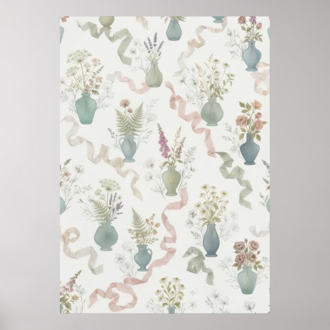 Pastell Vildblomvaser Flytande Bandmönster Poster (Framsidan)