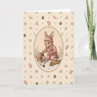 Pastell Vintage Kanin Flicka Personlig Kort