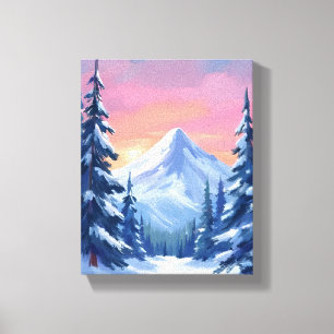 Pastell Vinter Berg Vattenfärg Landskap Canvastryck