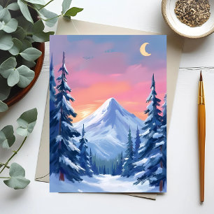 Pastell Vinter Berg Vattenfärg Landskap Vykort