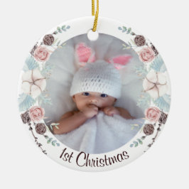 Pastell Vinter Blommig Baby Jul Julgransprydnad Keramik