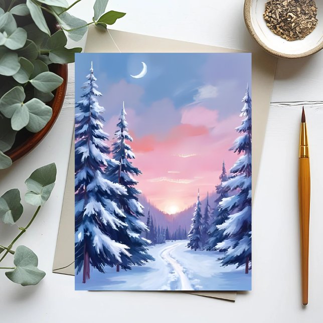 Pastell Vinter Solnedgång | Natur Målning Vattenfä Vykort (Skapare uppladdad)