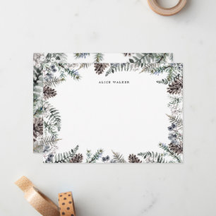 Pastell Vintergrönska Elegant Monogram Notkorth Anteckningskort