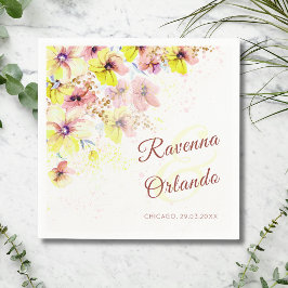 Pastell Viol Persika Gul Blommig Romantisk Bröllop Pappersservett