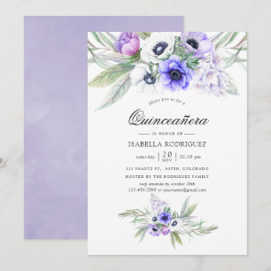 Pastell Violett Blommig Quinceañera Inbjudningar