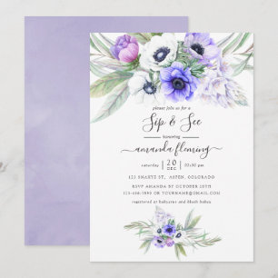 Pastell Violett Blommig Sip and See Inbjudningar